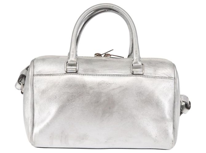 SAINT LAURENT Bolsa Mini Boston Baby Duffel em Couro Prata Auth bs29986 - vista 2