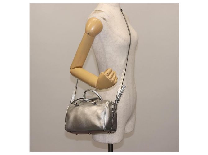 SAINT LAURENT Bolsa Mini Boston Baby Duffel em Couro Prata Auth bs29986 - vista 23