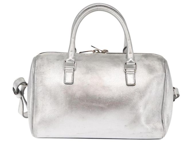 SAINT LAURENT Bolsa Mini Boston Baby Duffel em Couro Prata Auth bs29986 - vista 3