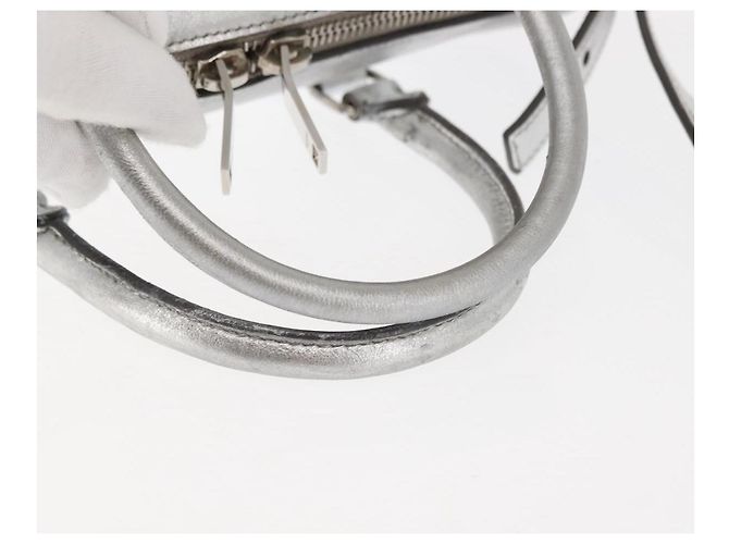 SAINT LAURENT Bolsa Mini Boston Baby Duffel em Couro Prata Auth bs29986 - vista 7