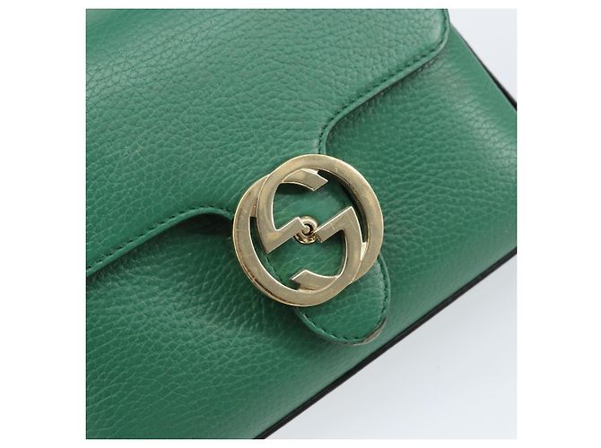 Borsa a spalla in pelle Gucci Interlocking G catena verde oro 607720 Auth 158806 D'oro - vista 14