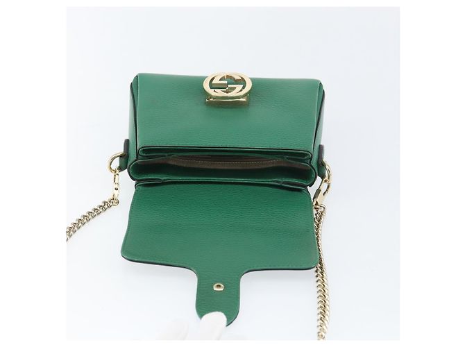 Borsa a spalla in pelle Gucci Interlocking G catena verde oro 607720 Auth 158806 D'oro - vista 15