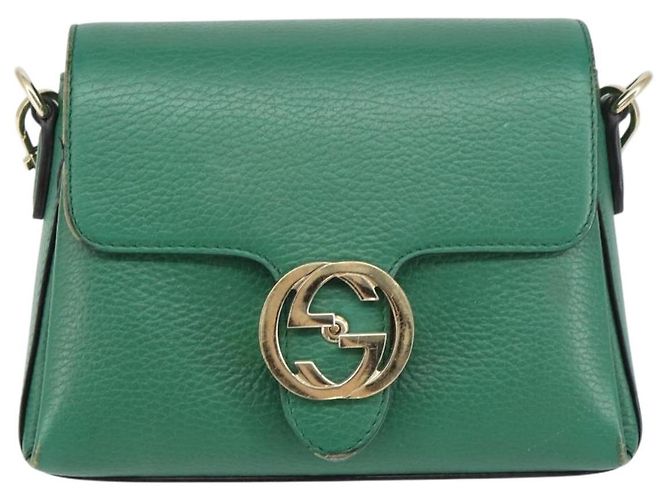 Borsa a spalla in pelle Gucci Interlocking G catena verde oro 607720 Auth 158806 D'oro - vista 2