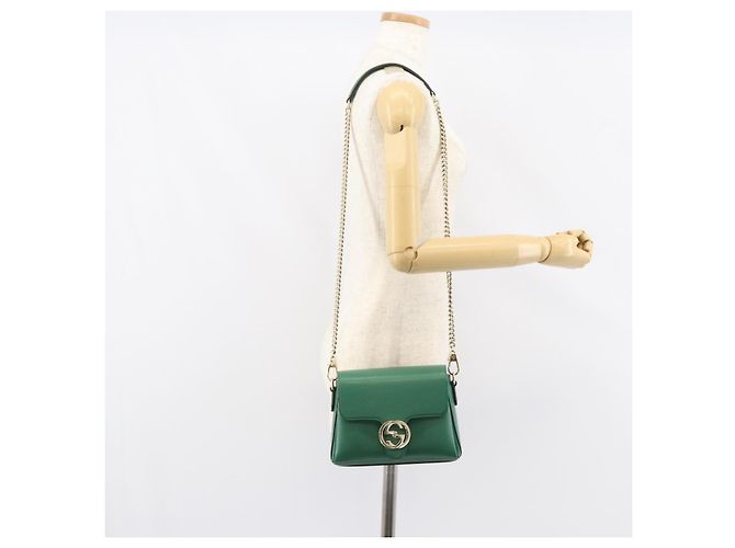 Borsa a spalla in pelle Gucci Interlocking G catena verde oro 607720 Auth 158806 D'oro - vista 24