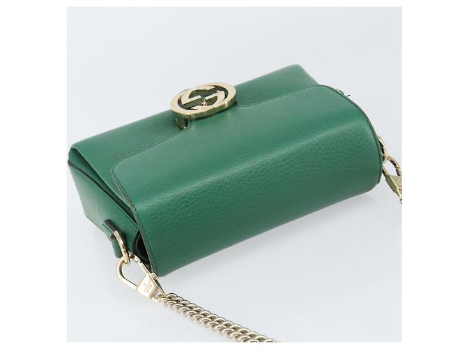 Borsa a spalla in pelle Gucci Interlocking G catena verde oro 607720 Auth 158806 D'oro - vista 6