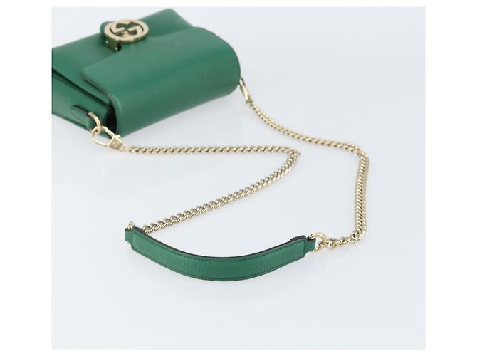 Borsa a spalla in pelle Gucci Interlocking G catena verde oro 607720 Auth 158806 D'oro - vista 7