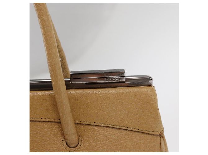 GUCCI Handtasche aus Leder Beige Silber Authentisch ep12377 - vue 15