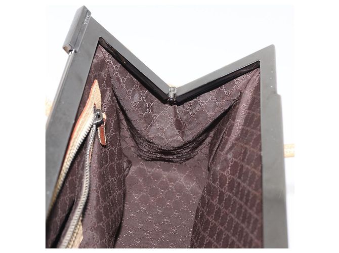 GUCCI Handtasche aus Leder Beige Silber Authentisch ep12377 - vue 18