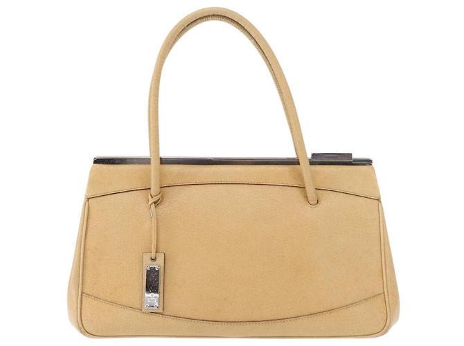 GUCCI Handtasche aus Leder Beige Silber Authentisch ep12377 - vue 2