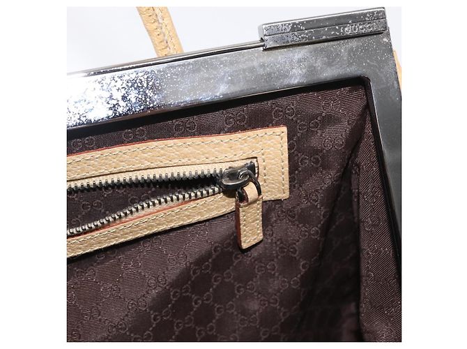 GUCCI Handtasche aus Leder Beige Silber Authentisch ep12377 - vue 20
