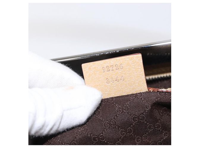 GUCCI Handtasche aus Leder Beige Silber Authentisch ep12377 - vue 22