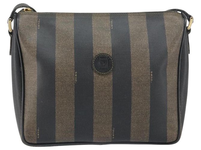 Pequin Borsa a Spalla in Tela Pecan FENDI PVC Nero Marrone Oro Auth gh1406 D'oro - vista 2