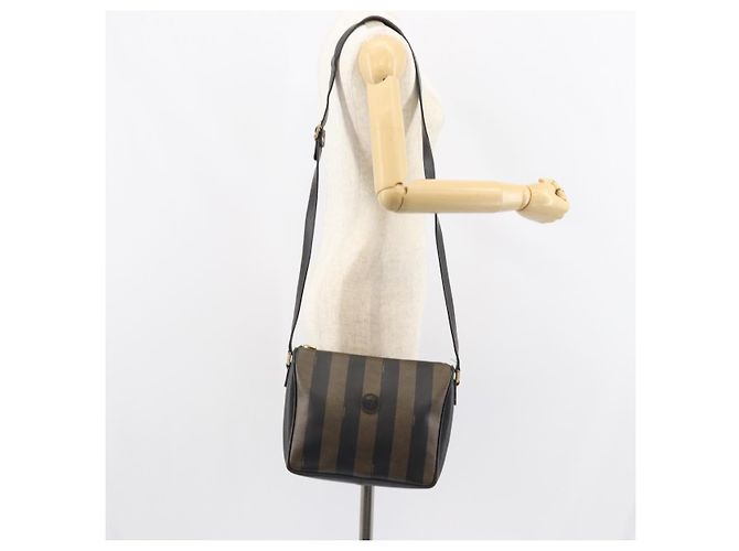 Pequin Borsa a Spalla in Tela Pecan FENDI PVC Nero Marrone Oro Auth gh1406 D'oro - vista 22