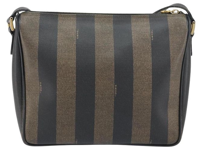 Pequin Borsa a Spalla in Tela Pecan FENDI PVC Nero Marrone Oro Auth gh1406 D'oro - vista 3