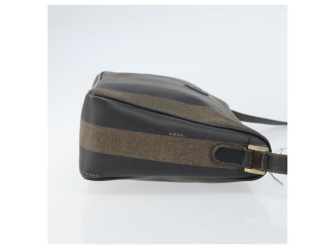 Pequin Borsa a Spalla in Tela Pecan FENDI PVC Nero Marrone Oro Auth gh1406 D'oro - vista 4