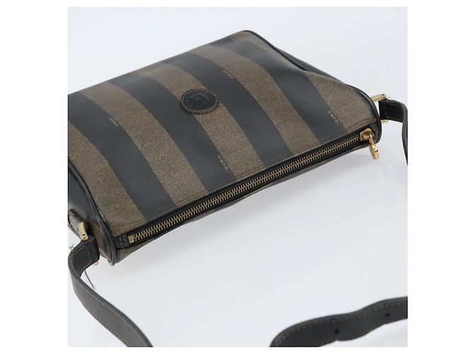 Pequin Borsa a Spalla in Tela Pecan FENDI PVC Nero Marrone Oro Auth gh1406 D'oro - vista 6