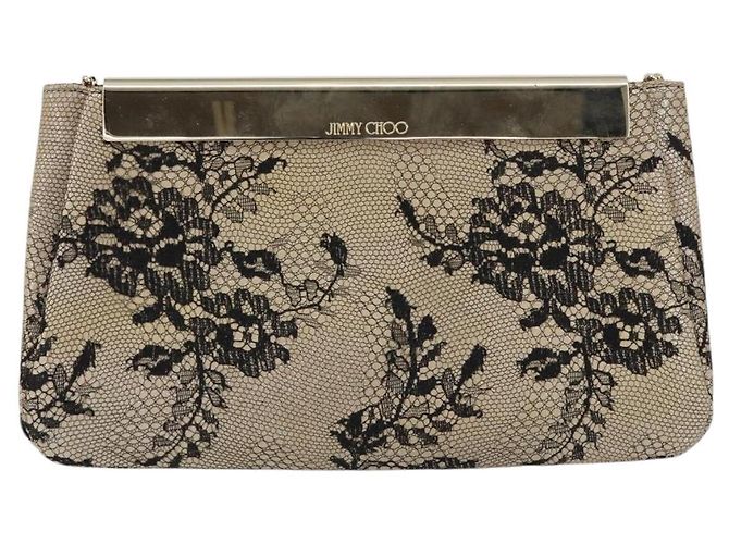 Borsa a Spalla in Pelle Jimmy Choo Chain Beige Nera Auth BA8789 Nero - vista 2