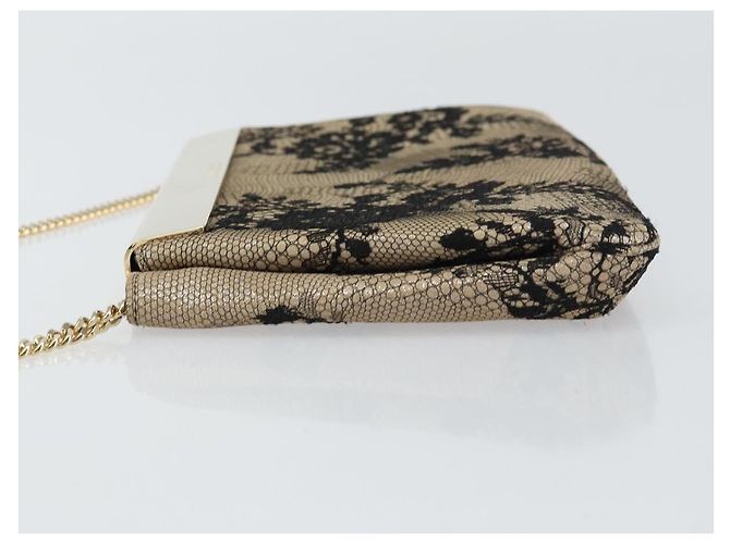 Borsa a Spalla in Pelle Jimmy Choo Chain Beige Nera Auth BA8789 Nero - vista 5