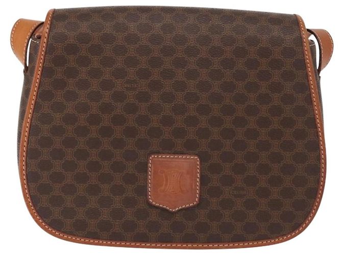 Céline Borsa a Spalla in Tela Macadam CELINE in Pelle PVC Marrone Oro Auth 151753 D'oro - vista 13