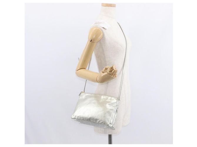Céline Borsa a Spalla Trio Grande in Pelle Argento Oro Auth ka553 D'oro - vista 24