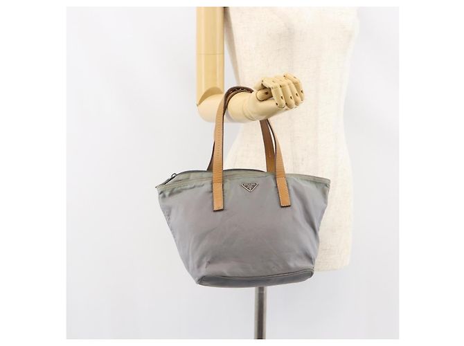 PRADA Borsa a mano in nylon grigio argento Auth bs31370 Marrone - vista 23