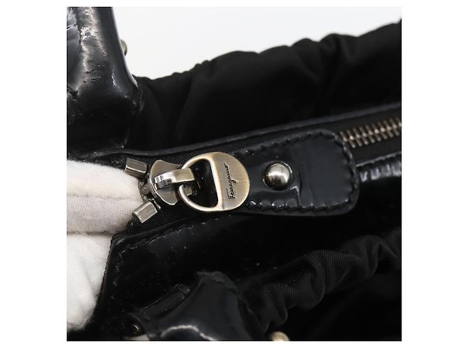 Borsa a mano Salvatore Ferragamo in nylon smaltato 2 in 1 nera Auth BA8225 - vista 10