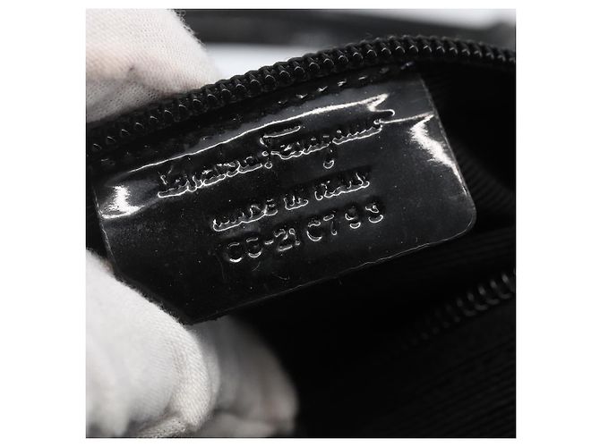 Borsa a mano Salvatore Ferragamo in nylon smaltato 2 in 1 nera Auth BA8225 - vista 12