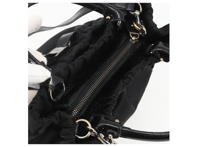 Borsa a mano Salvatore Ferragamo in nylon smaltato 2 in 1 nera Auth BA8225 - vista 6