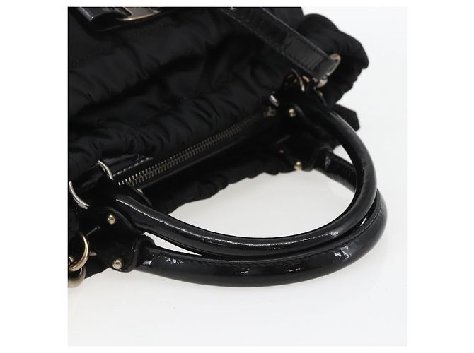 Borsa a mano Salvatore Ferragamo in nylon smaltato 2 in 1 nera Auth BA8225 - vista 7