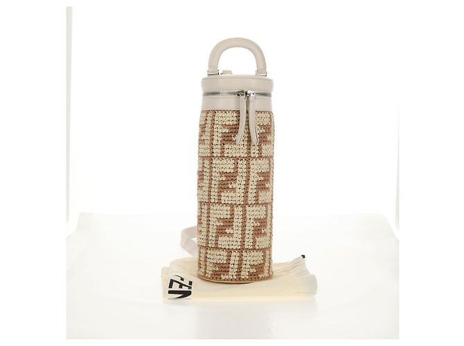 FENDI Zucca Canvas Flaschenhalter Tasche Strohhut 2-Wege Silber Braun Auth 142983SAV - Ansicht 12
