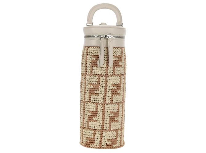 FENDI Zucca Canvas Flaschenhalter Tasche Strohhut 2-Wege Silber Braun Auth 142983SAV - Ansicht 13