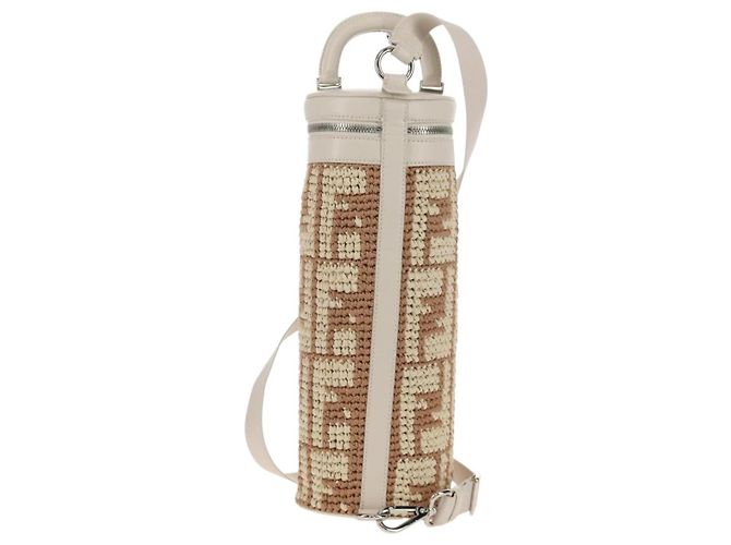 FENDI Zucca Canvas Flaschenhalter Tasche Strohhut 2-Wege Silber Braun Auth 142983SAV - Ansicht 2