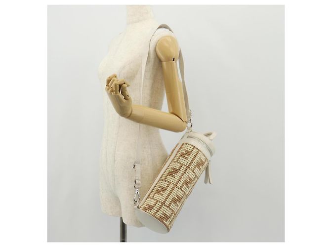 FENDI Zucca Canvas Flaschenhalter Tasche Strohhut 2-Wege Silber Braun Auth 142983SAV - Ansicht 27