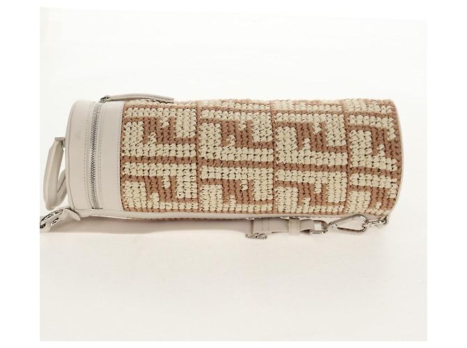 FENDI Zucca Canvas Flaschenhalter Tasche Strohhut 2-Wege Silber Braun Auth 142983SAV - Ansicht 3