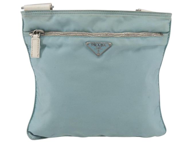 PRADA Schultertasche Nylon Hellblau Silber Authentisch 153313 - Ansicht 13