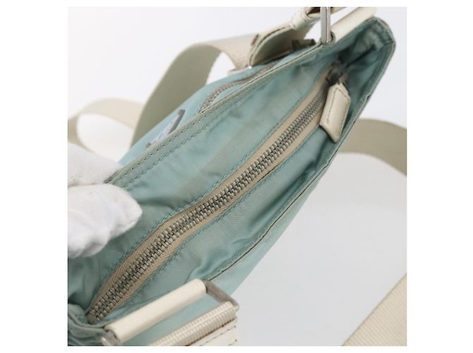 PRADA Schultertasche Nylon Hellblau Silber Authentisch 153313 - Ansicht 6