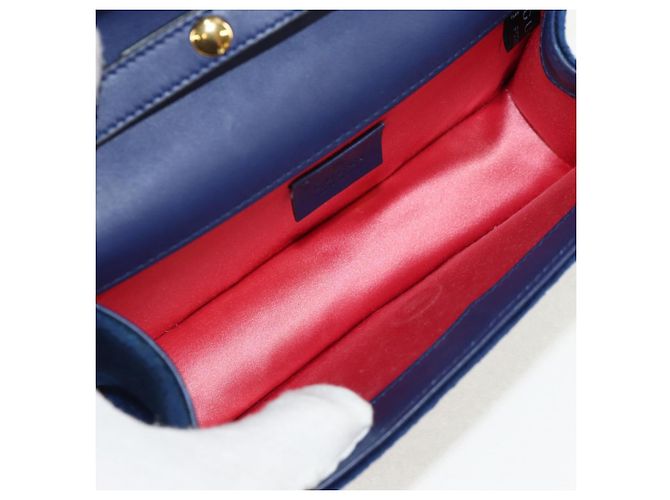 Borsa a Spalla GUCCI Velluto Blu Oro 544242 Auth ka591V D'oro - vista 10