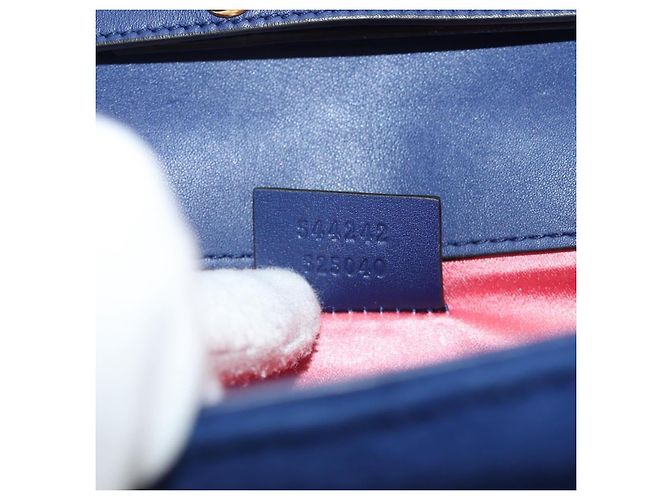 Borsa a Spalla GUCCI Velluto Blu Oro 544242 Auth ka591V D'oro - vista 11