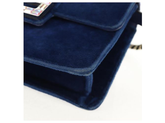 Borsa a Spalla GUCCI Velluto Blu Oro 544242 Auth ka591V D'oro - vista 15
