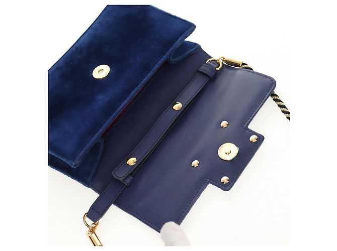 Borsa a Spalla GUCCI Velluto Blu Oro 544242 Auth ka591V D'oro - vista 19
