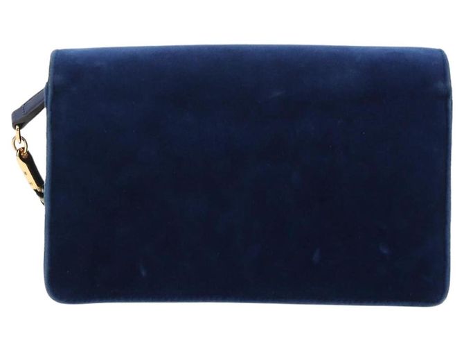 Borsa a Spalla GUCCI Velluto Blu Oro 544242 Auth ka591V D'oro - vista 2