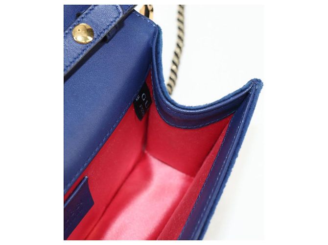 Borsa a Spalla GUCCI Velluto Blu Oro 544242 Auth ka591V D'oro - vista 21
