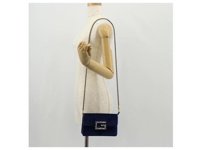 Borsa a Spalla GUCCI Velluto Blu Oro 544242 Auth ka591V D'oro - vista 23