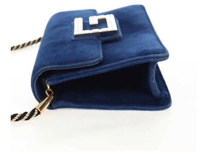 Borsa a Spalla GUCCI Velluto Blu Oro 544242 Auth ka591V D'oro - vista 3