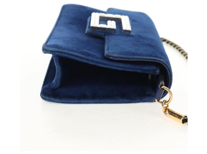 Borsa a Spalla GUCCI Velluto Blu Oro 544242 Auth ka591V D'oro - vista 4