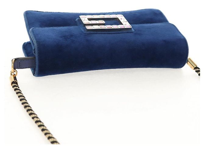 Borsa a Spalla GUCCI Velluto Blu Oro 544242 Auth ka591V D'oro - vista 6