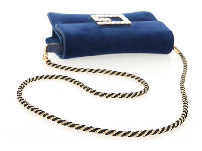 Borsa a Spalla GUCCI Velluto Blu Oro 544242 Auth ka591V D'oro - vista 7