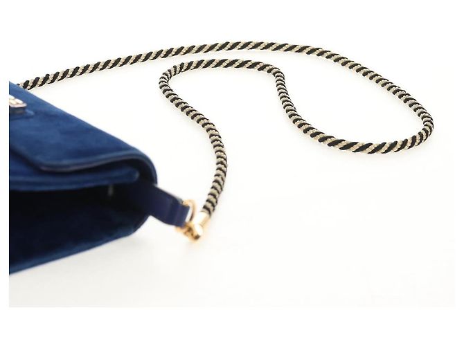 Borsa a Spalla GUCCI Velluto Blu Oro 544242 Auth ka591V D'oro - vista 8