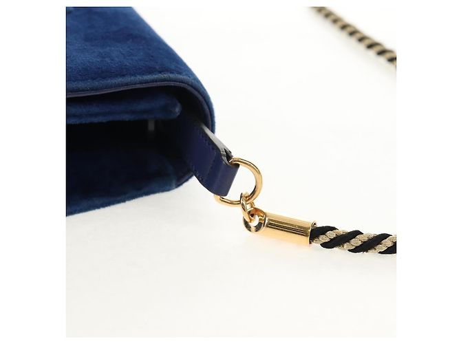 Borsa a Spalla GUCCI Velluto Blu Oro 544242 Auth ka591V D'oro - vista 9
