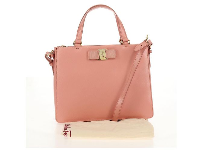 Borsa a mano in pelle Salvatore Ferragamo Vala 2 in 1 Rosa Oro Auth am9917V - vista 12